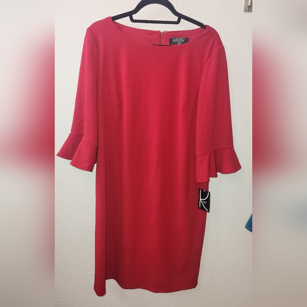 Kasper Elegant Red Ruffle Sleeve Dress